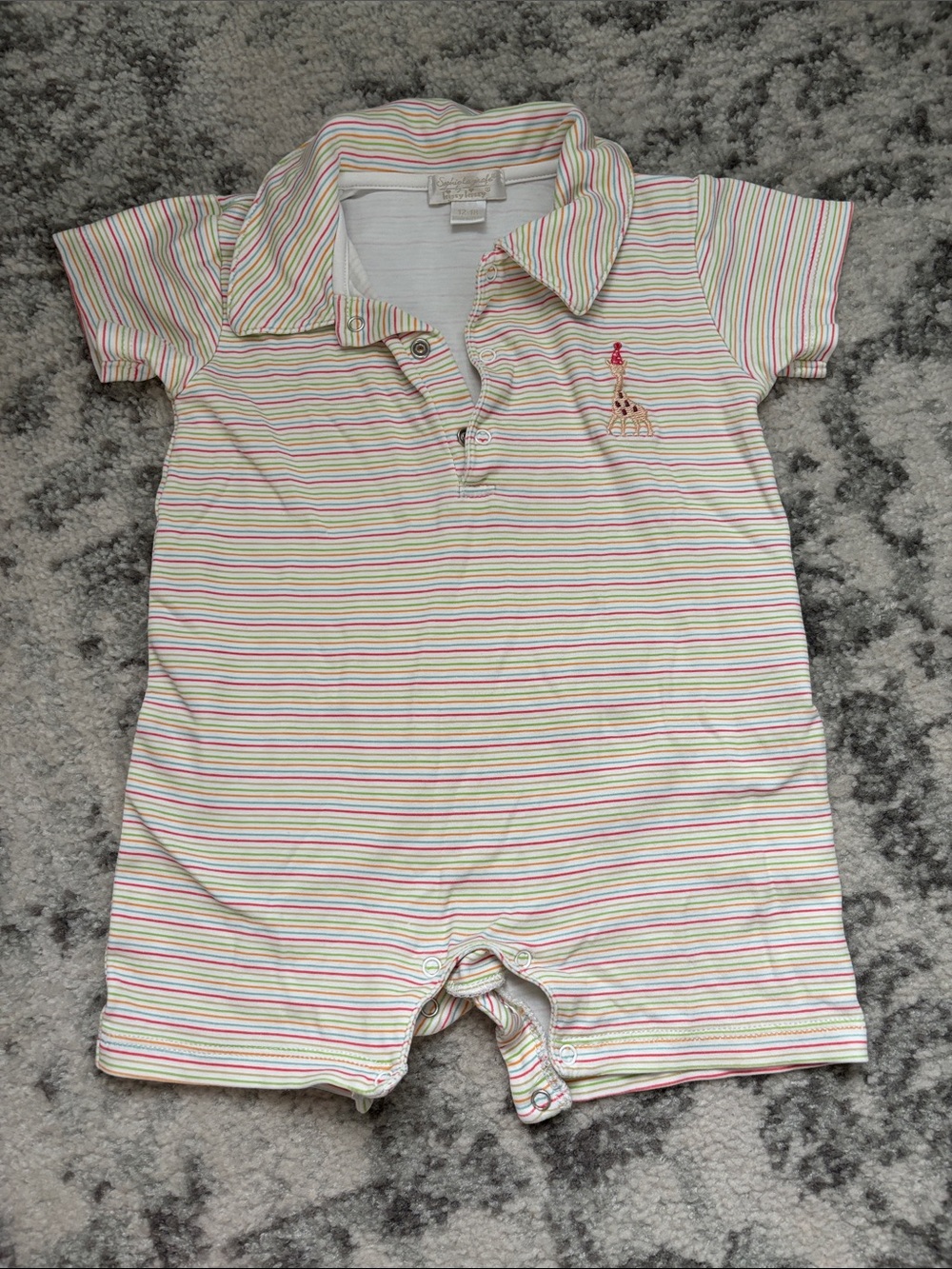 Kissy Kissy Pima Cotton Romper with Giraffe Embroidery